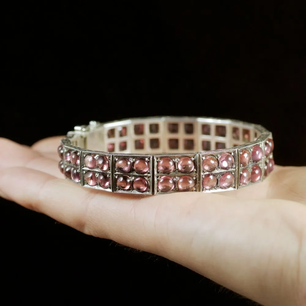 Antique Victorian Garnet Bracelet Silver Circa 1880