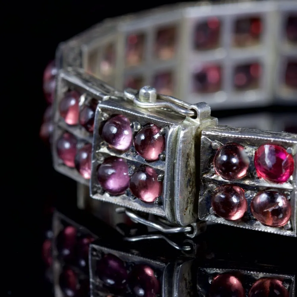 Antique Victorian Garnet Bracelet Silver Circa 1880