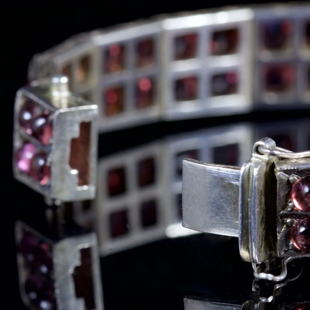 Antique Victorian Garnet Bracelet Silver Circa 1880