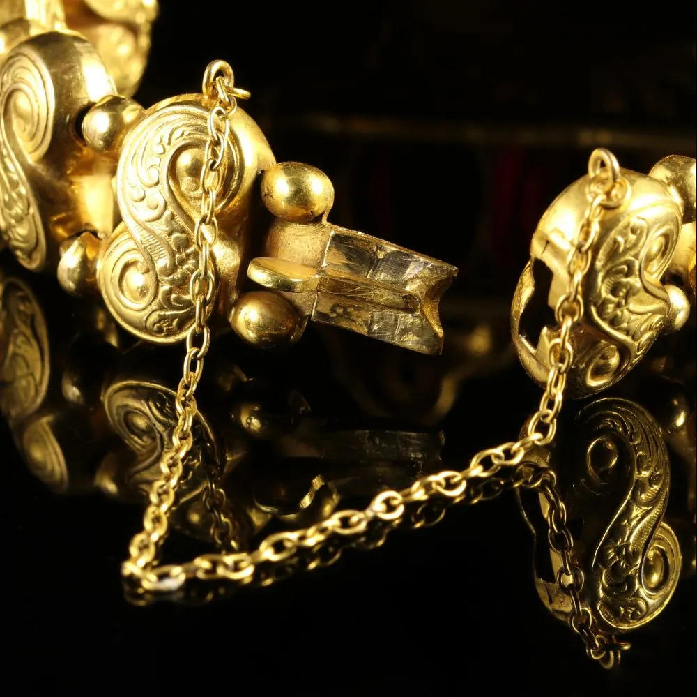 Antique Victorian Garnet Gold Bracelet Circa 1880 Gold Gilt