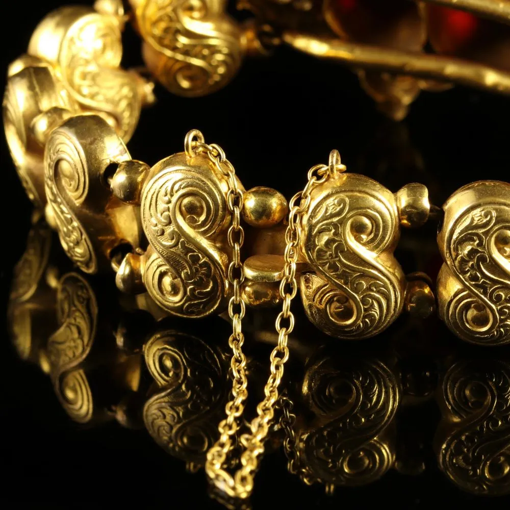 Antique Victorian Garnet Gold Bracelet Circa 1880 Gold Gilt