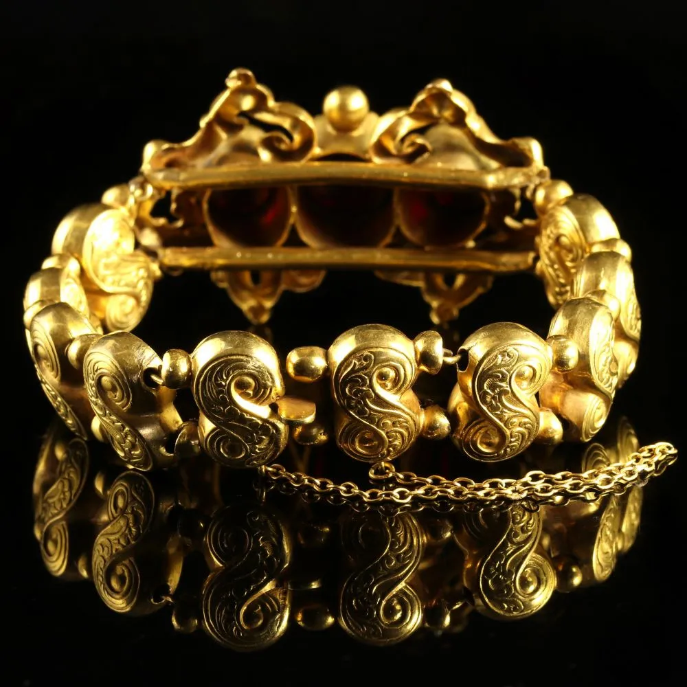Antique Victorian Garnet Gold Bracelet Circa 1880 Gold Gilt