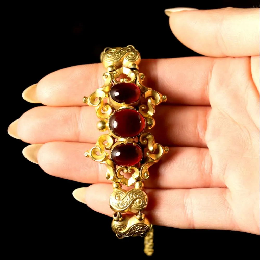 Antique Victorian Garnet Gold Bracelet Circa 1880 Gold Gilt