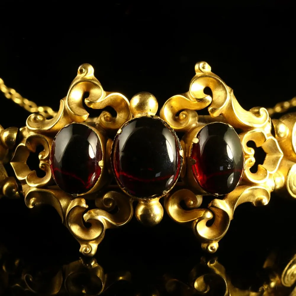 Antique Victorian Garnet Gold Bracelet Circa 1880 Gold Gilt