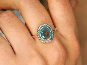 Aquamarine Ring - Blue Oval Ring - Vintage Cocktail Ring