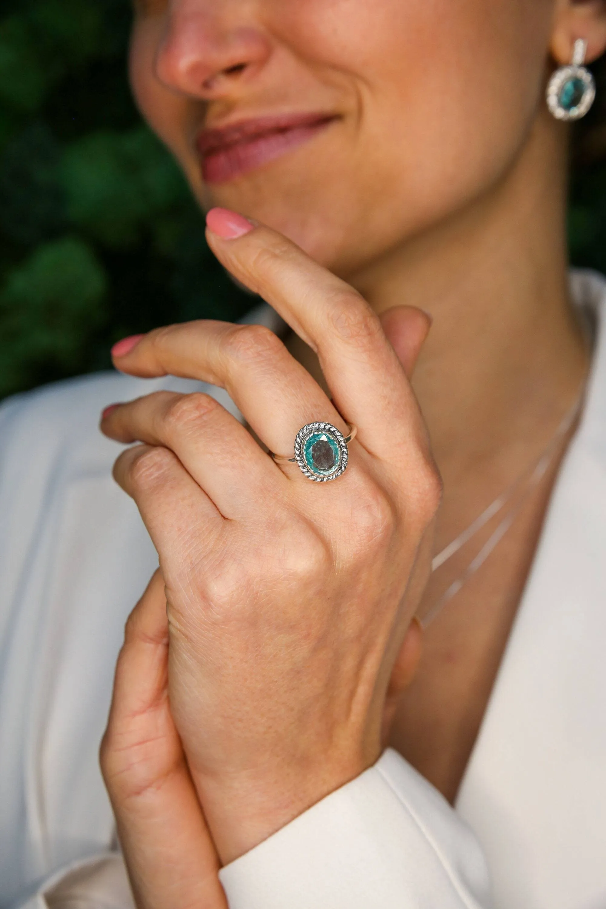 Aquamarine Ring - Blue Oval Ring - Vintage Cocktail Ring