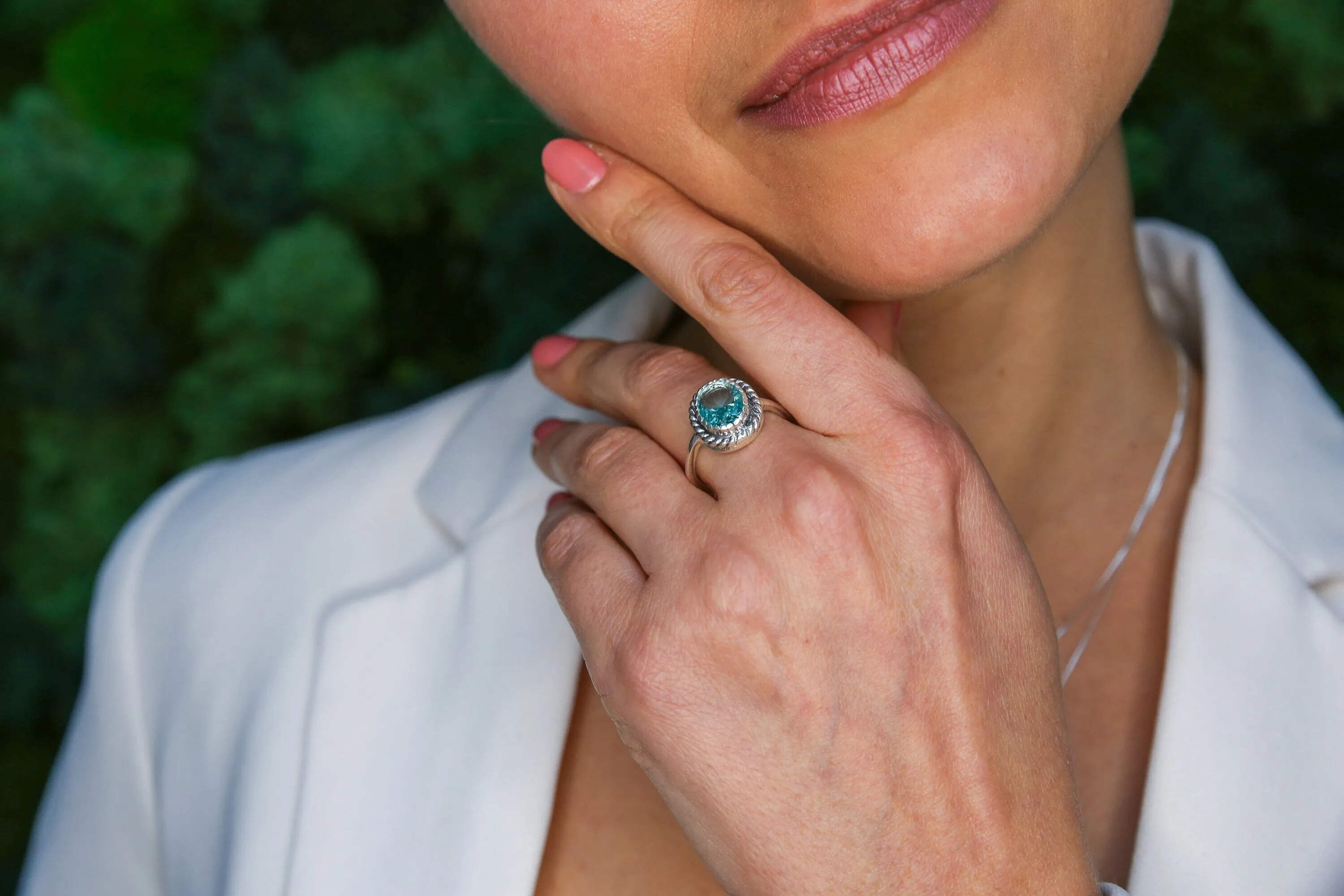 Aquamarine Ring - Blue Oval Ring - Vintage Cocktail Ring