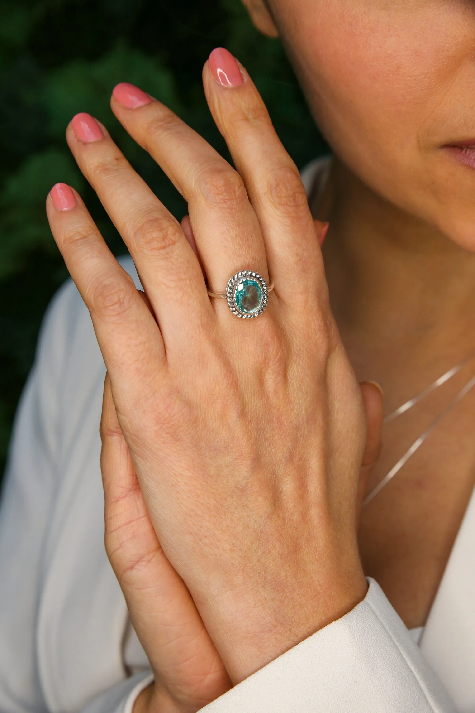 Aquamarine Ring - Blue Oval Ring - Vintage Cocktail Ring