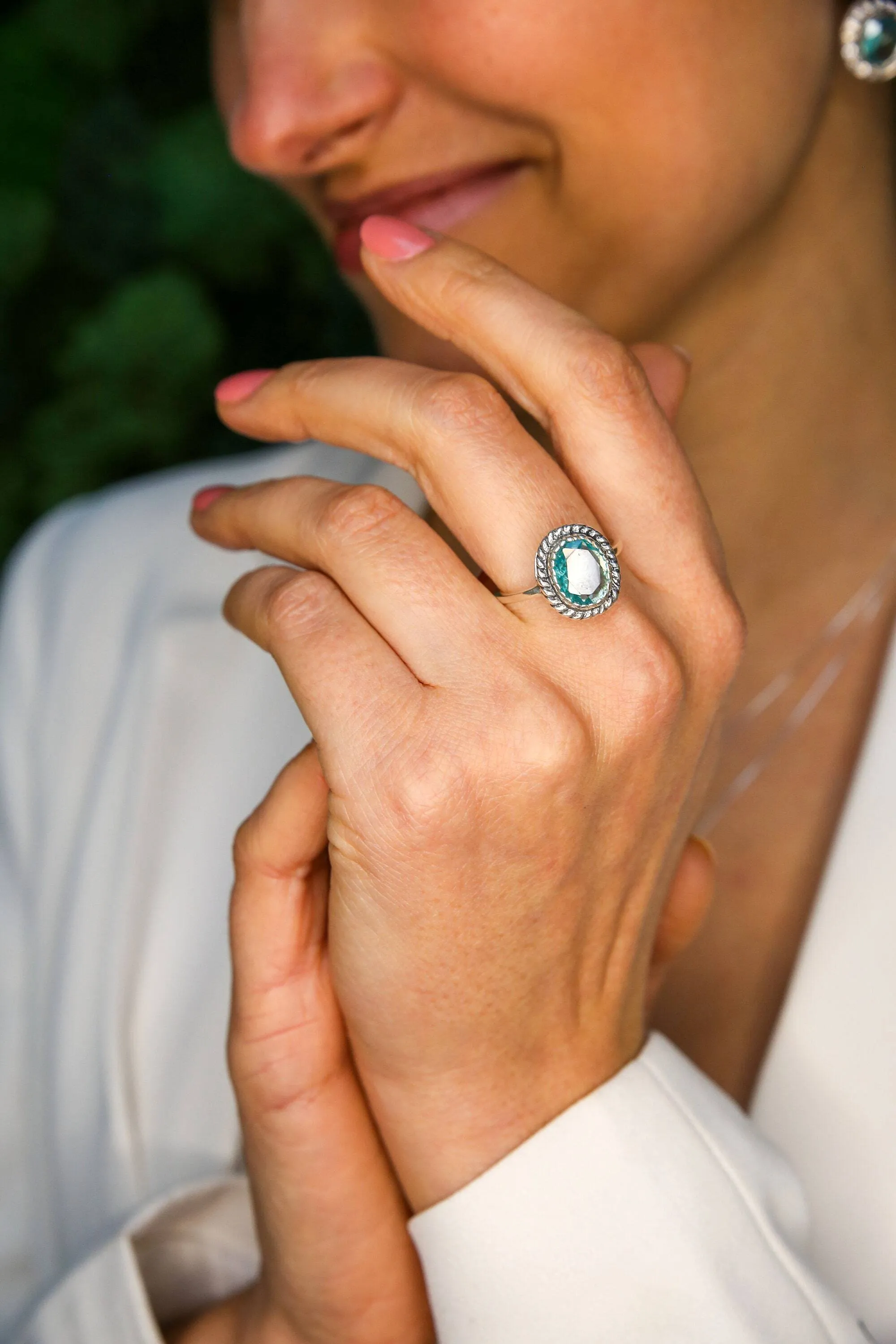 Aquamarine Ring - Blue Oval Ring - Vintage Cocktail Ring