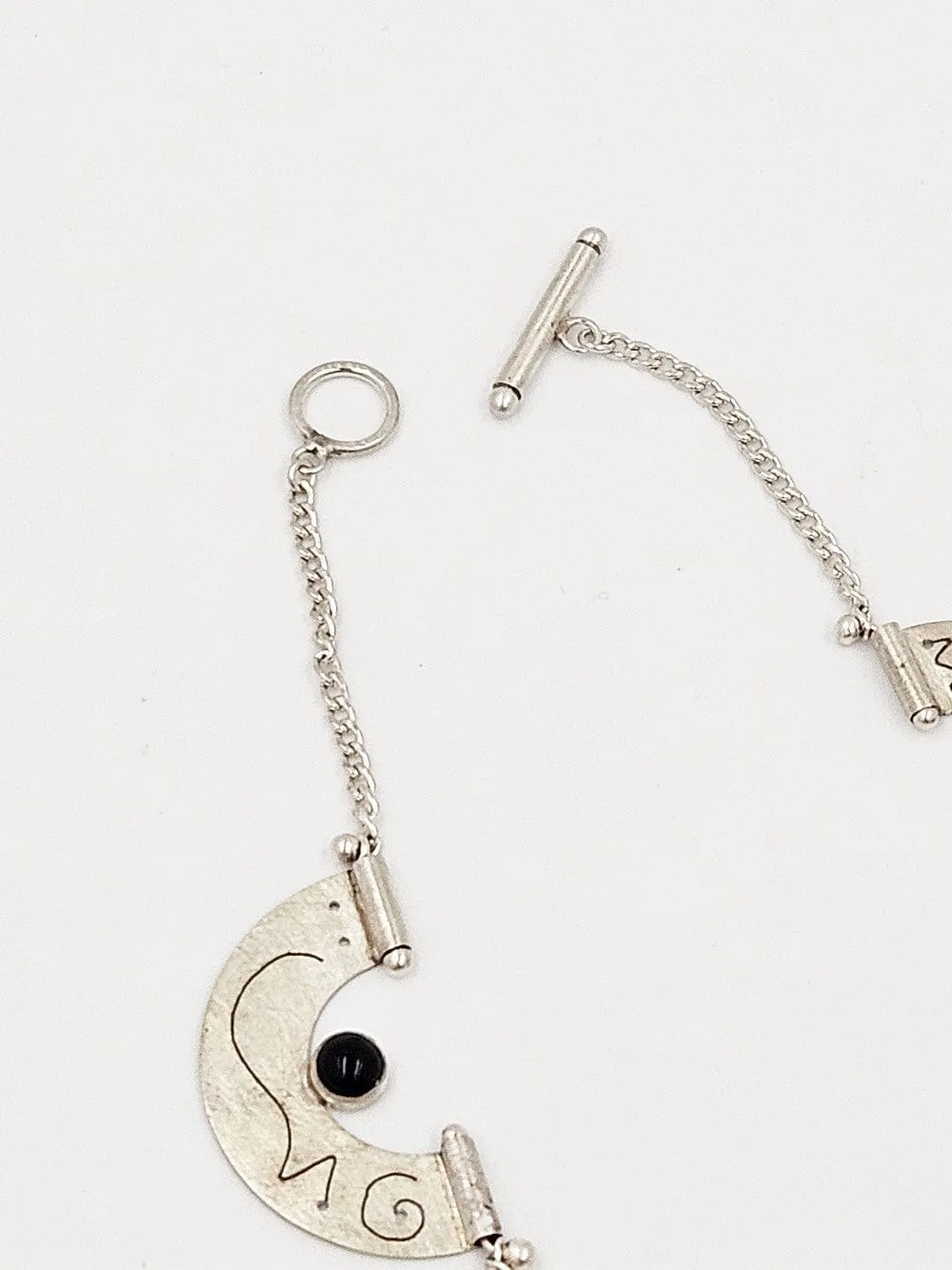 Artisan Signed Sterling Silver & Onyx Abstract Modernist Panel Necklace 1997
