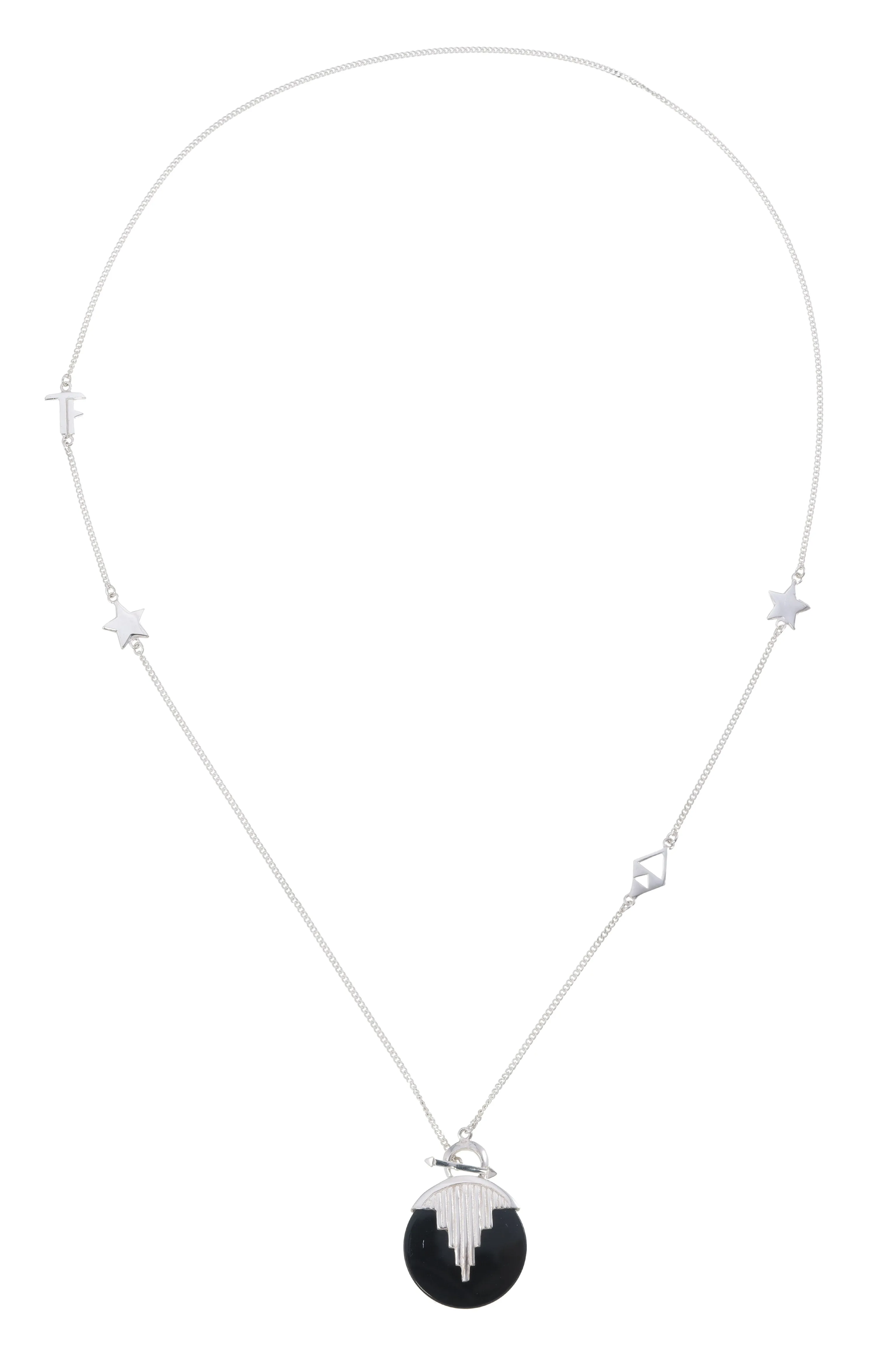 AURORA PENDULUM NECKLACE BLACK ONYX - MEDIUM - SILVER