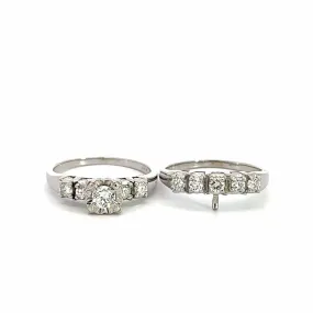 Baikalla 14k White Gold Five Diamond Engagement Ring Set