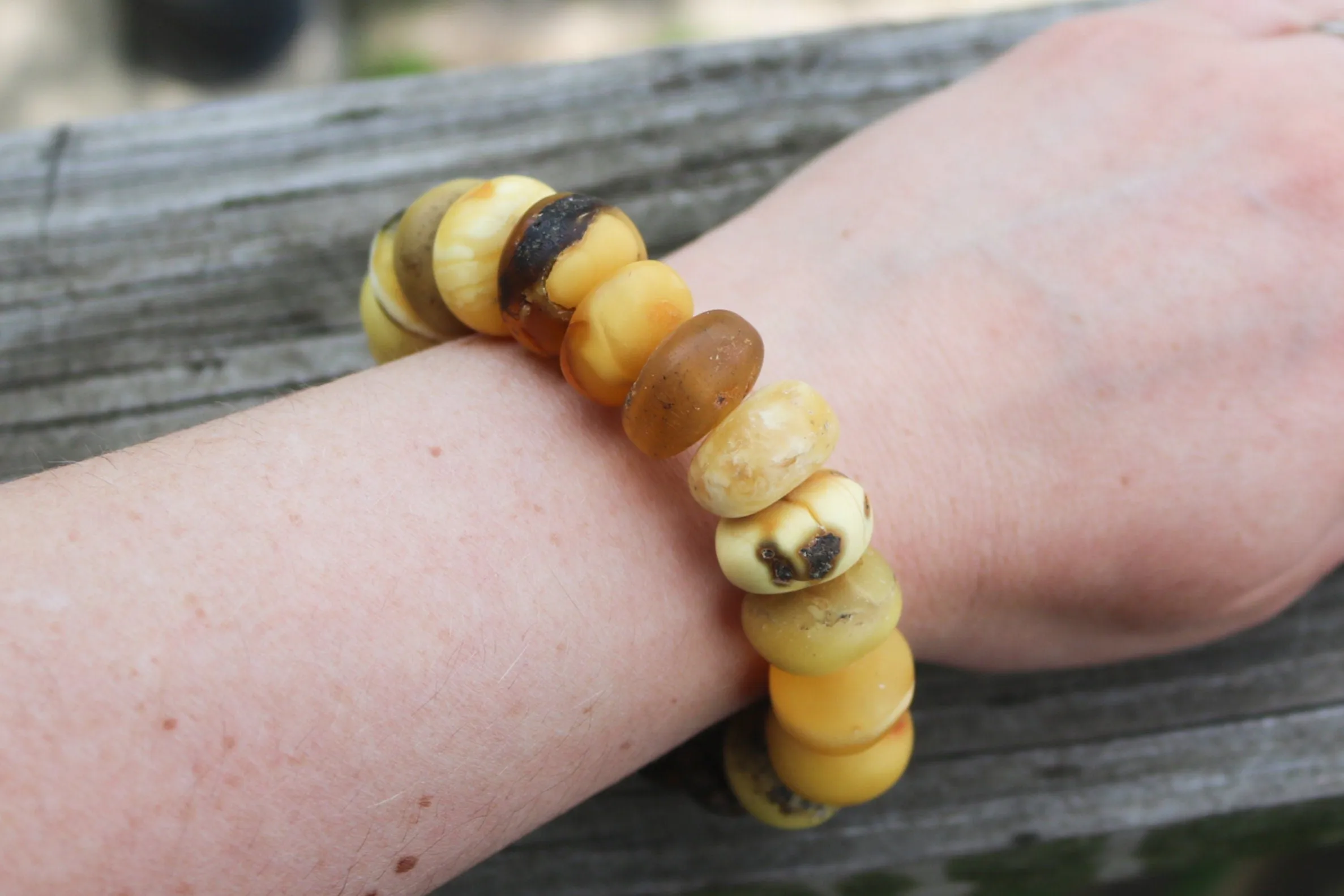 Baltic Amber Bracelet Raw Butterscotch Gray Rondelle Unpolished Beads Natural Untreated Unisex 45 gram