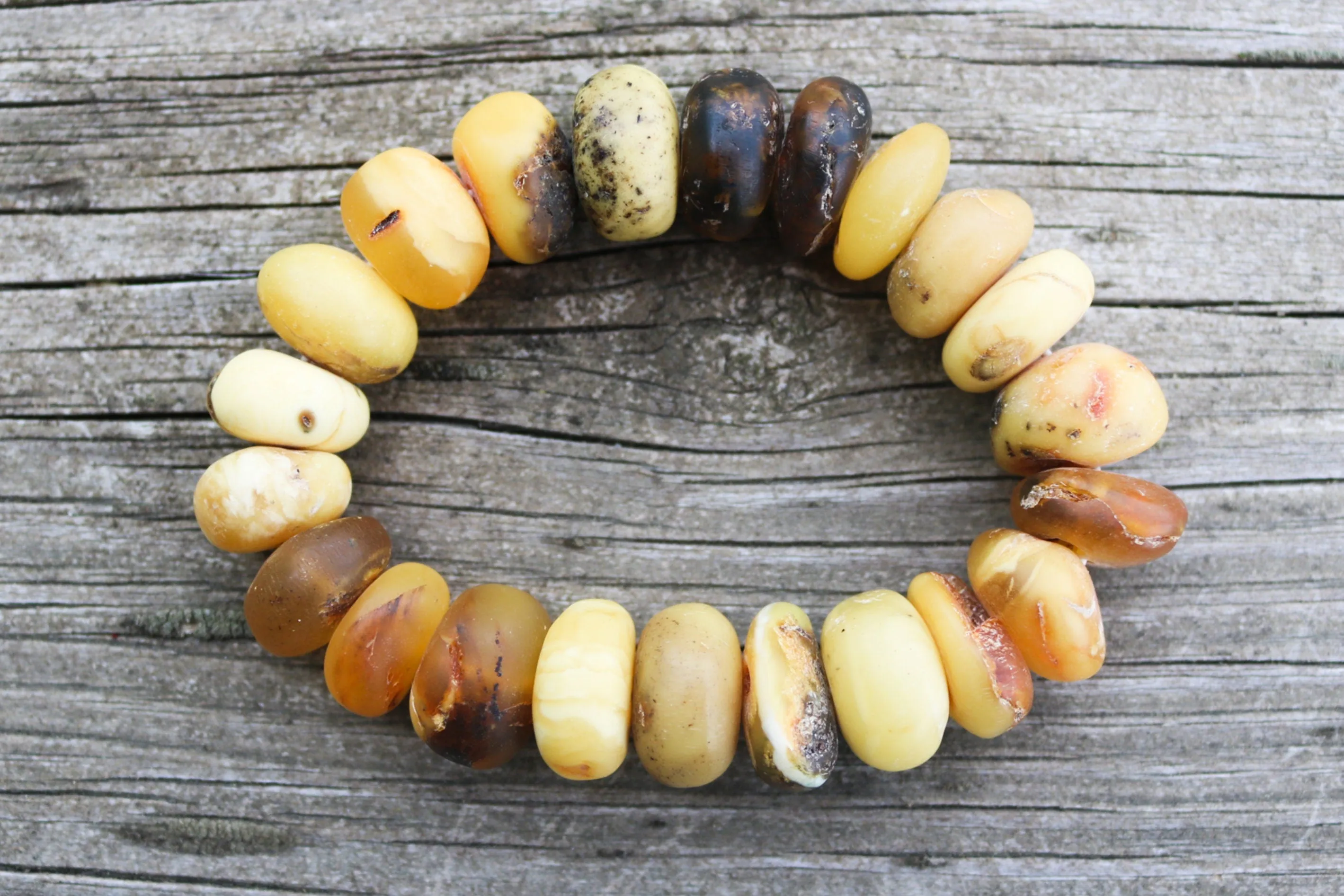 Baltic Amber Bracelet Raw Butterscotch Gray Rondelle Unpolished Beads Natural Untreated Unisex 45 gram
