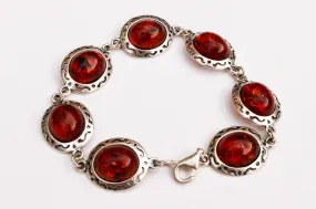 Baltic Amber Chain Bracelet Cherry Natural Jewelry Silver 7″ 925 Silver