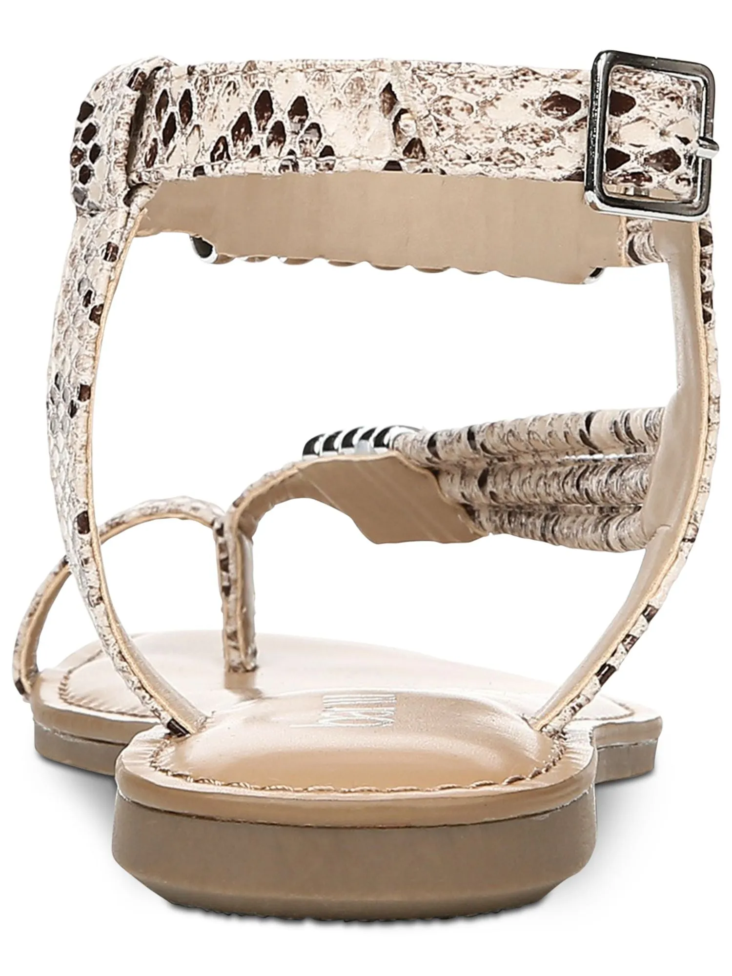 BAR III Womens Beige Snake Print Metallic Ring Details Toe Ring Ankle Strap Asymmetrical Vella Round Toe Buckle Dress Thong Sandals Shoes M