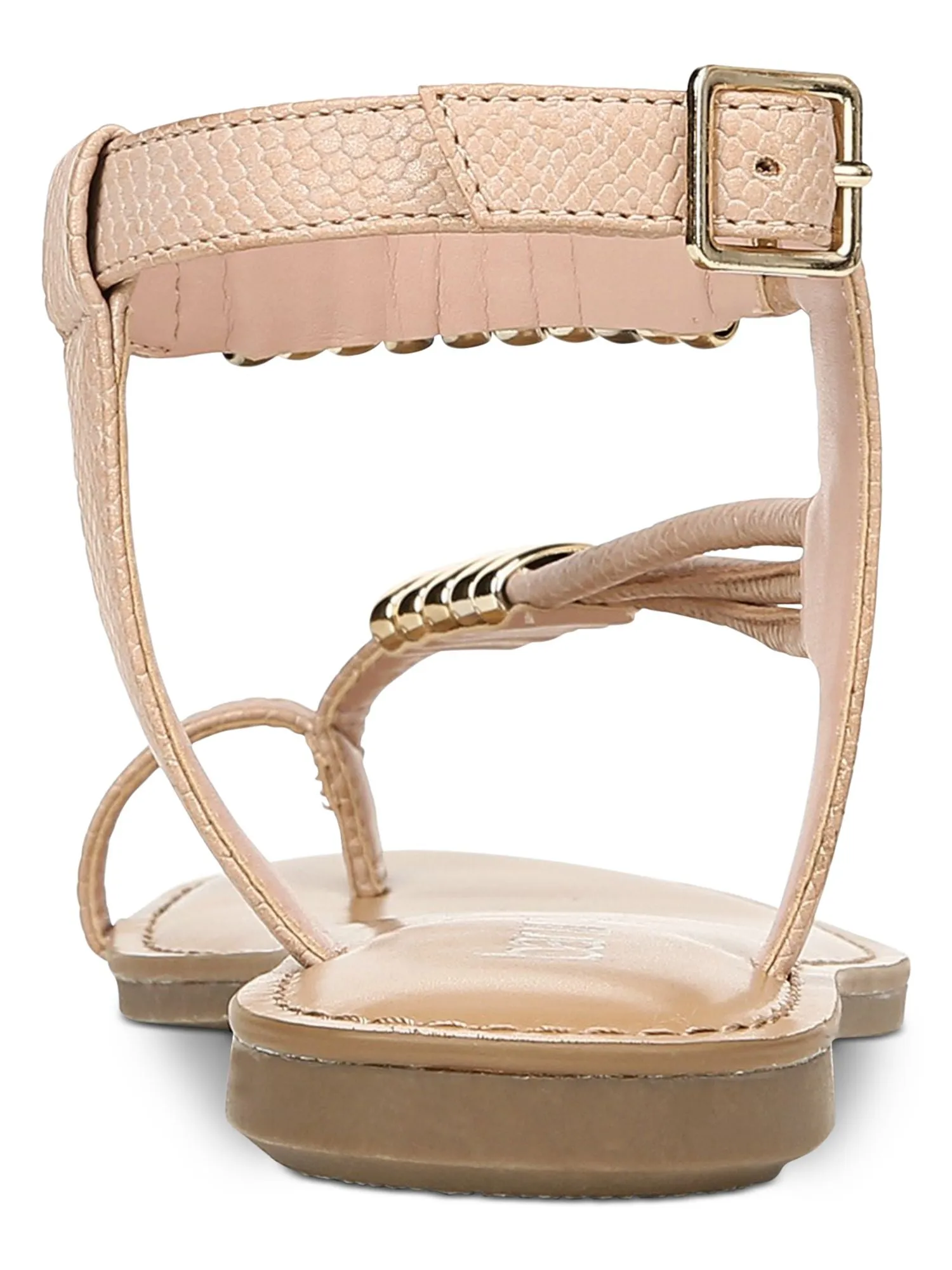 BAR III Womens Pink Snakeprint Toe-Ring Ring Accents Ankle Strap Padded Vella Round Toe Buckle Thong Sandals Shoes M