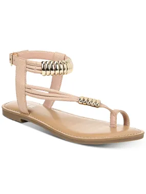 BAR III Womens Pink Snakeprint Toe-Ring Ring Accents Ankle Strap Padded Vella Round Toe Buckle Thong Sandals Shoes M