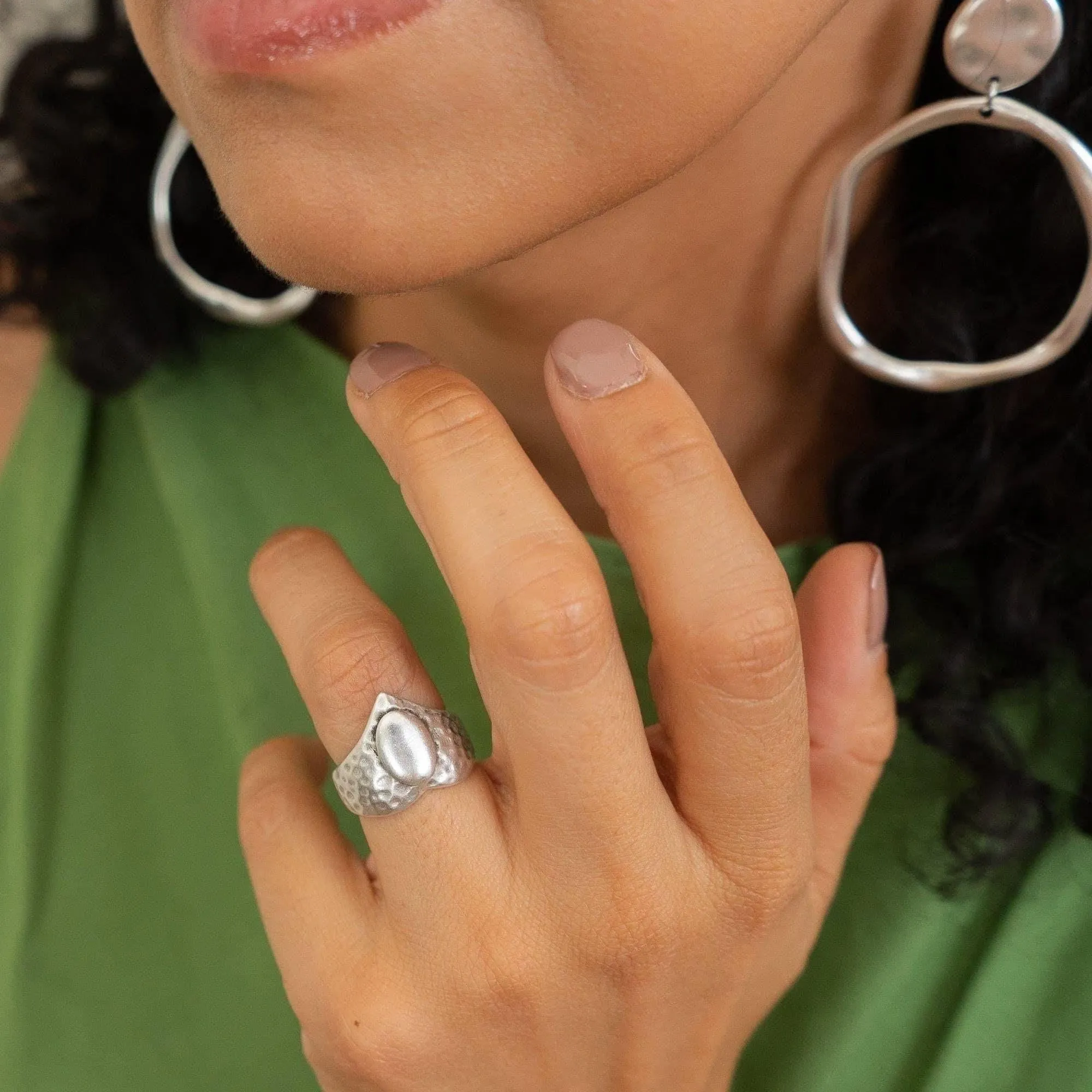 Big Hammered Silver Ethnic Ring