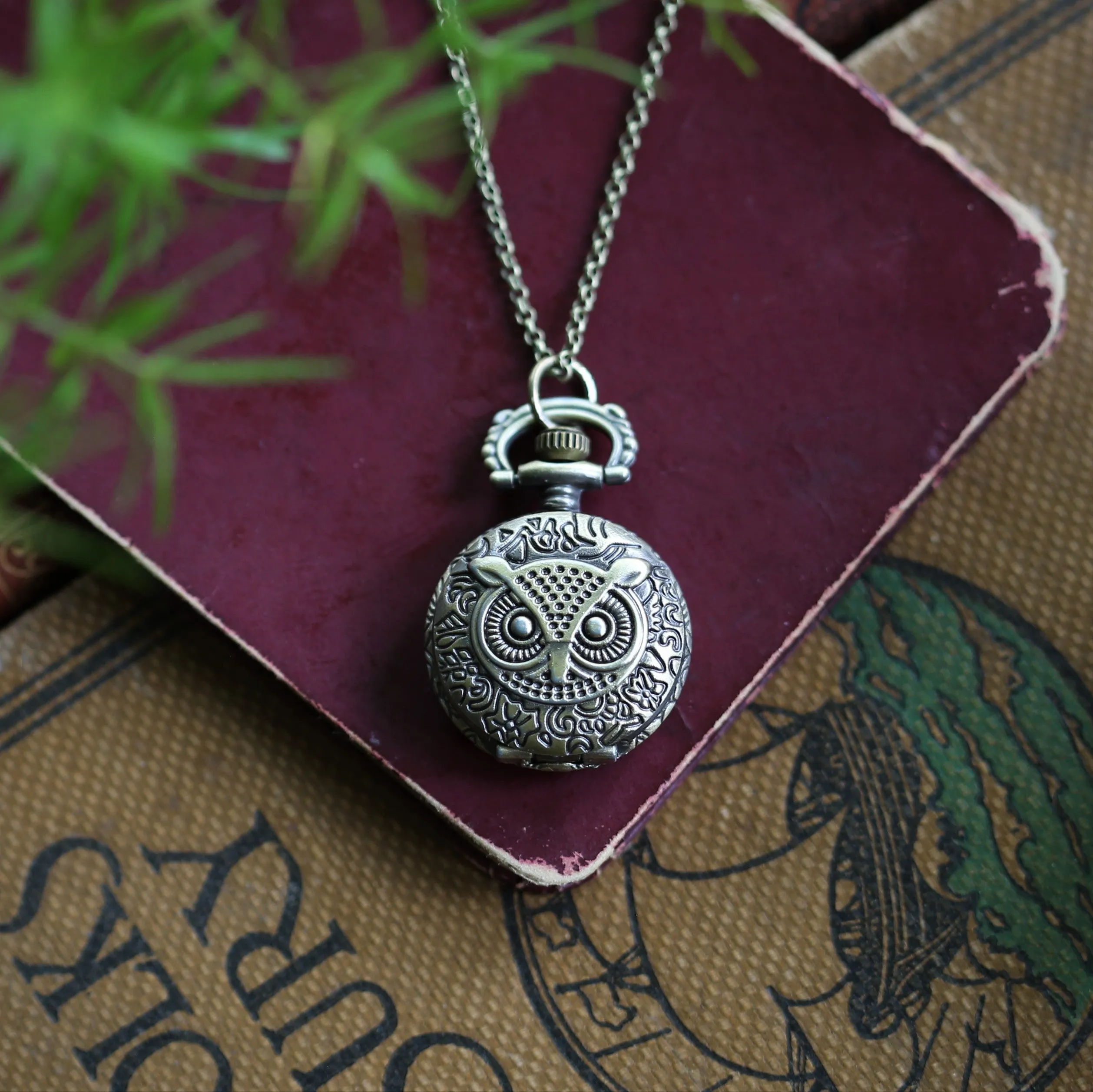Birds and Bees Watch Necklace - Vintage Style in Antiqued Brass - Battery Operated