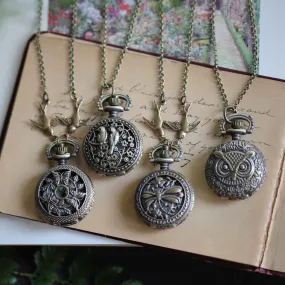 Birds and Bees Watch Necklace - Vintage Style in Antiqued Brass - Battery Operated