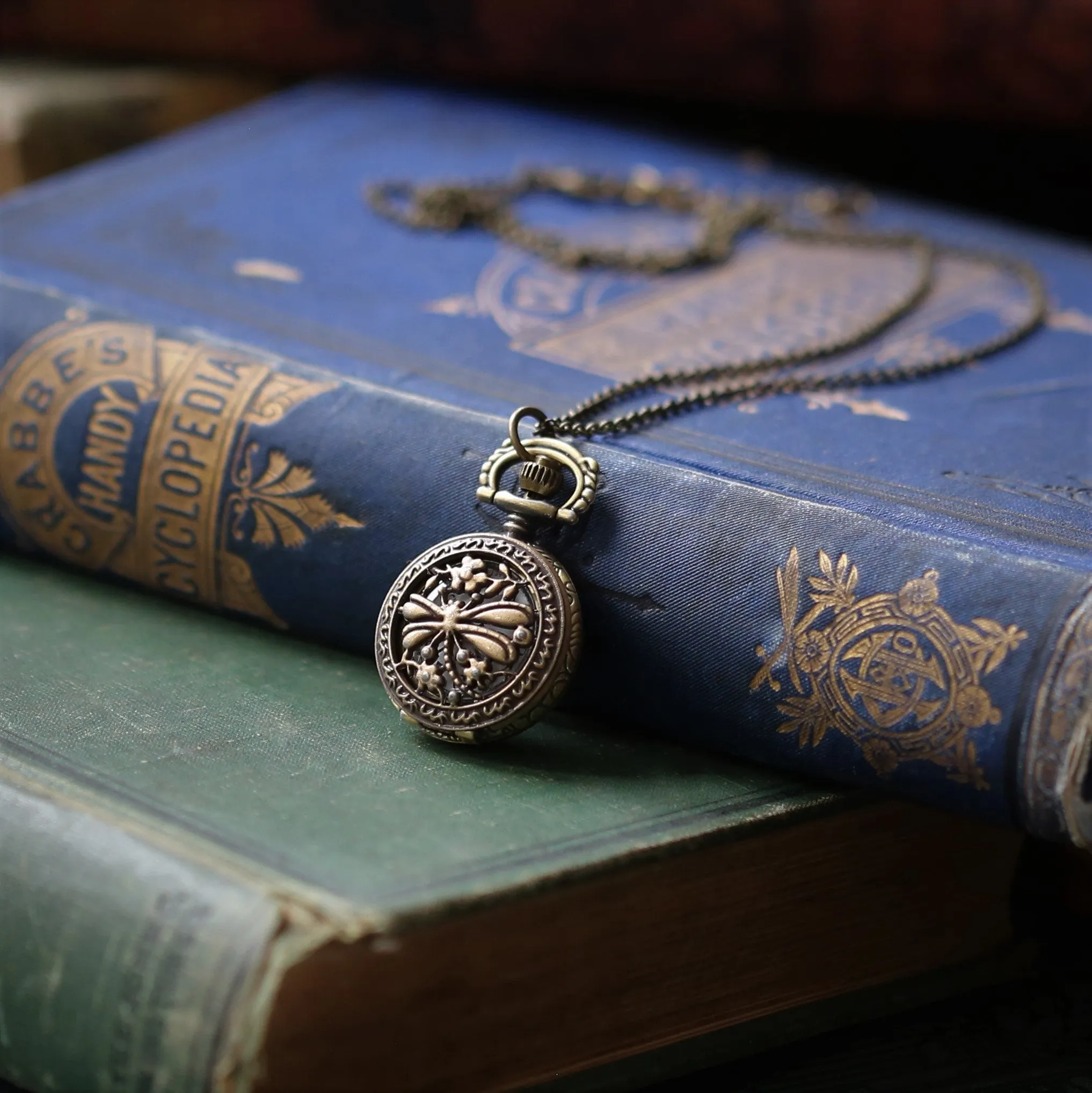 Birds and Bees Watch Necklace - Vintage Style in Antiqued Brass - Battery Operated