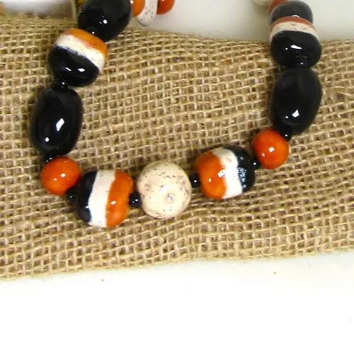 Black, Rust and Cream Kazuri  Necklace