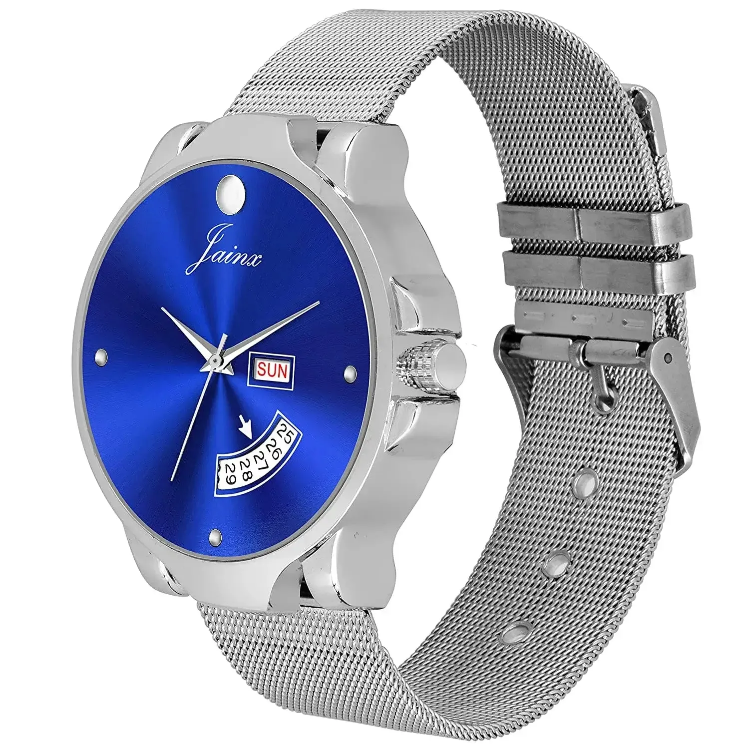 Blue Day & Date Function Dial Steel Mesh Chain Analog Watch - For Men JM7119