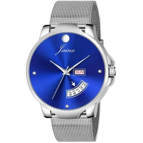 Blue Day & Date Function Dial Steel Mesh Chain Analog Watch - For Men JM7119