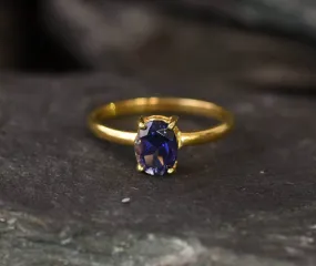 Blue Gemstone Gold Ring - Natural Iolite Ring - Solitaire Iolite Ring