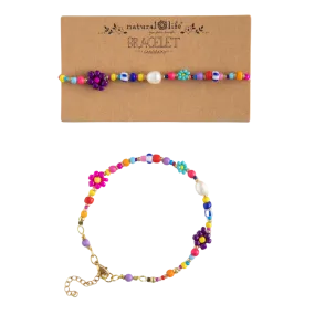 Boho Beaded Daisy & Pearl Bracelet