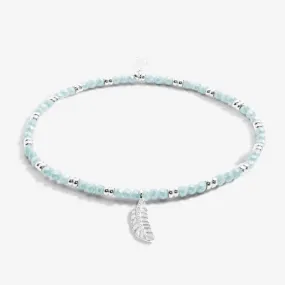 Boho Beads Feather Blue & Silver 17.5cm Stretch Bracelet 6815