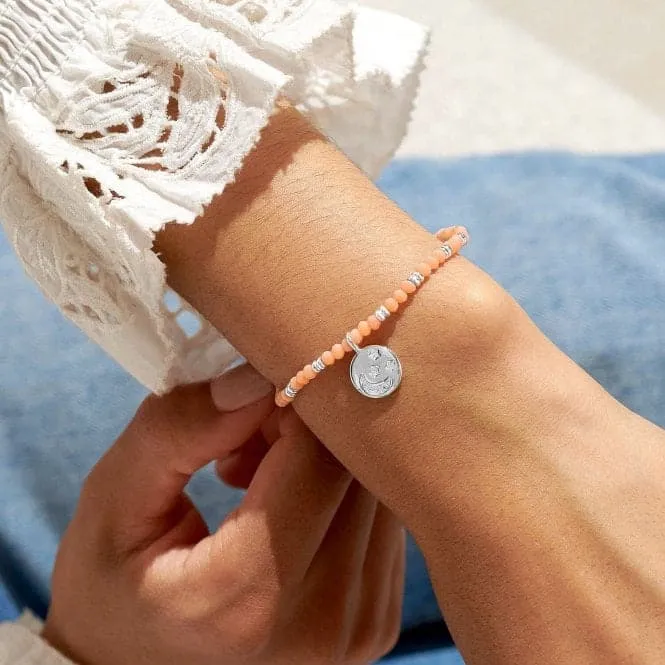 Boho Beads Moon Orange & Silver 17.5cm Stretch Bracelet 6811