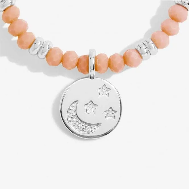 Boho Beads Moon Orange & Silver 17.5cm Stretch Bracelet 6811