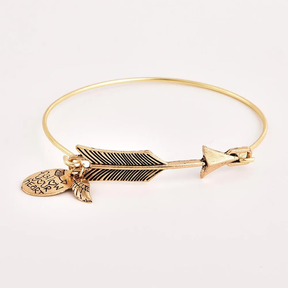Boho Retro Golden Arrow Leaf Feather Drill Chain Bracelet Set