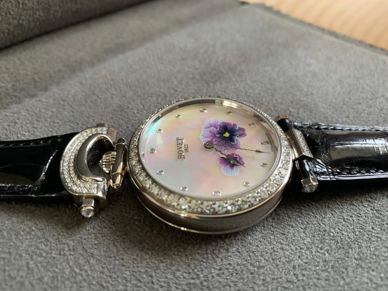 Bovet Amadeo Fleurier 39mm "Pansy" Ladies Watch in 18K White Gold.