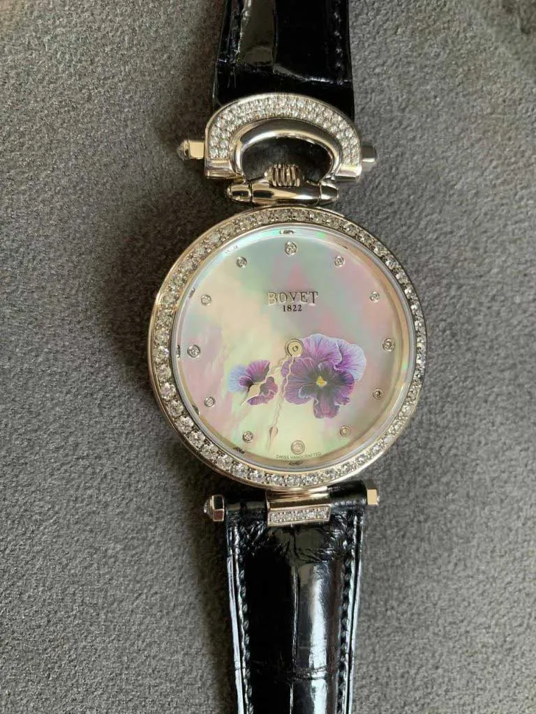 Bovet Amadeo Fleurier 39mm "Pansy" Ladies Watch in 18K White Gold.