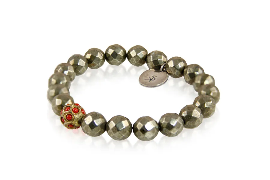 Bracelet - Beaded Pyrite & Coral Signature Collection