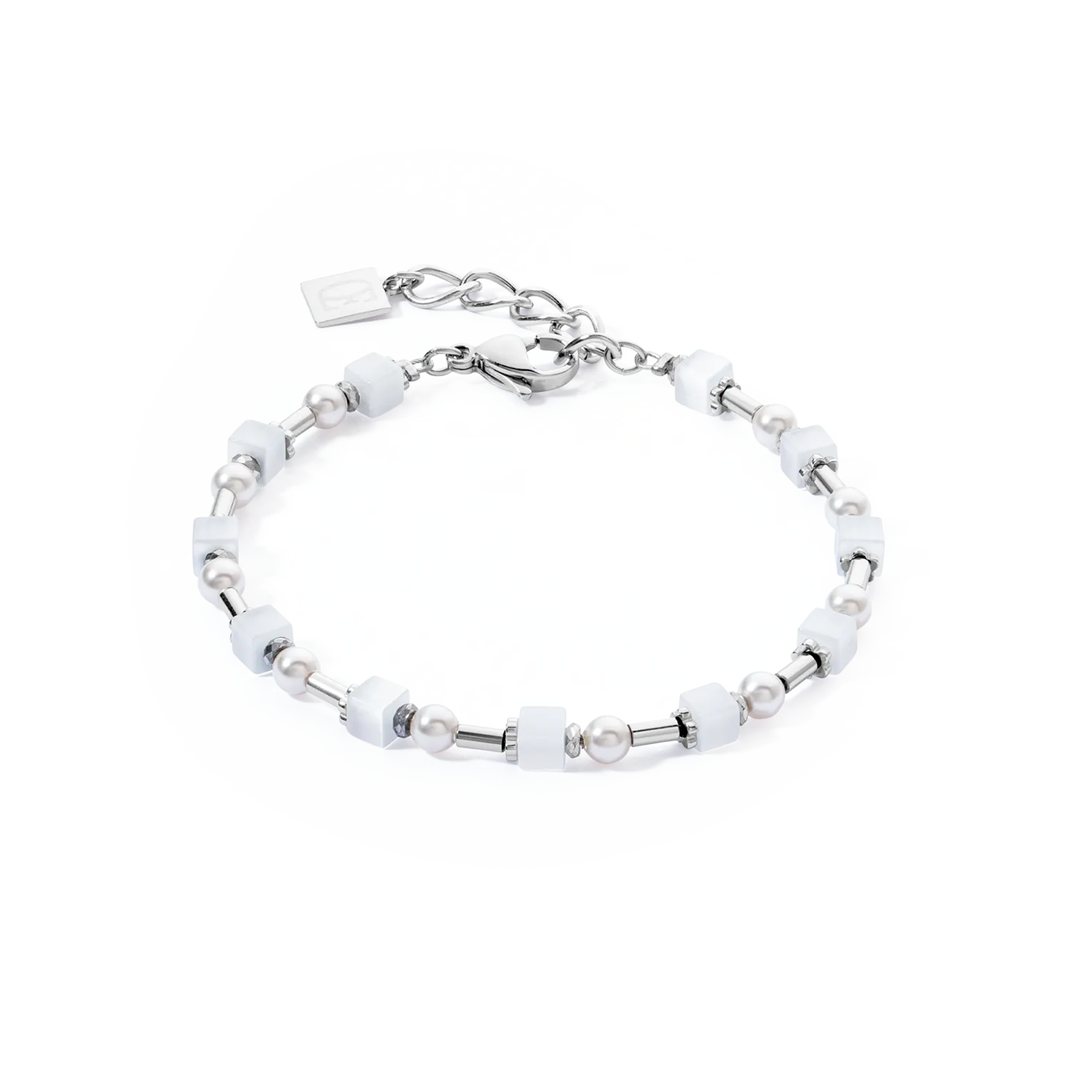 Bracelet Mini Cubes & Pearls Mix silver-white