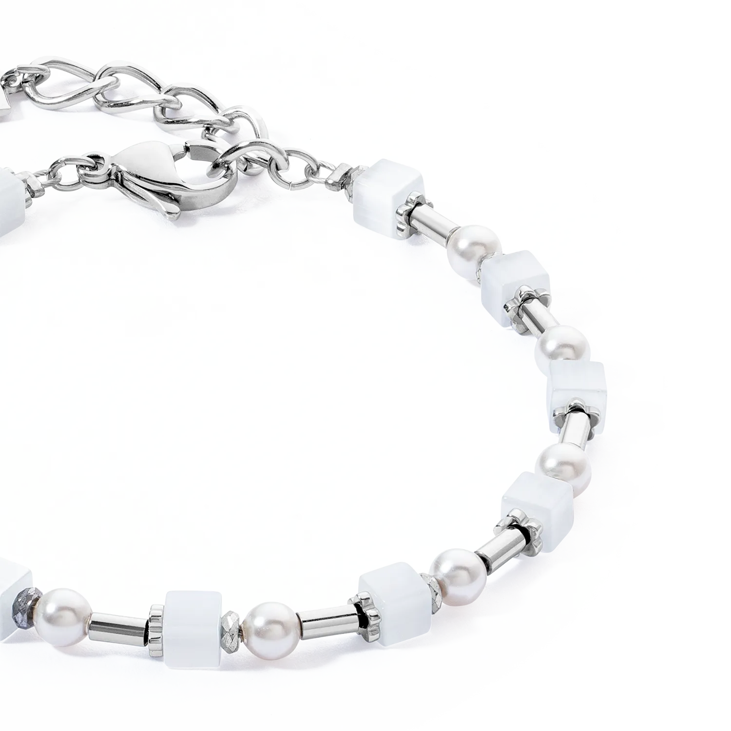Bracelet Mini Cubes & Pearls Mix silver-white