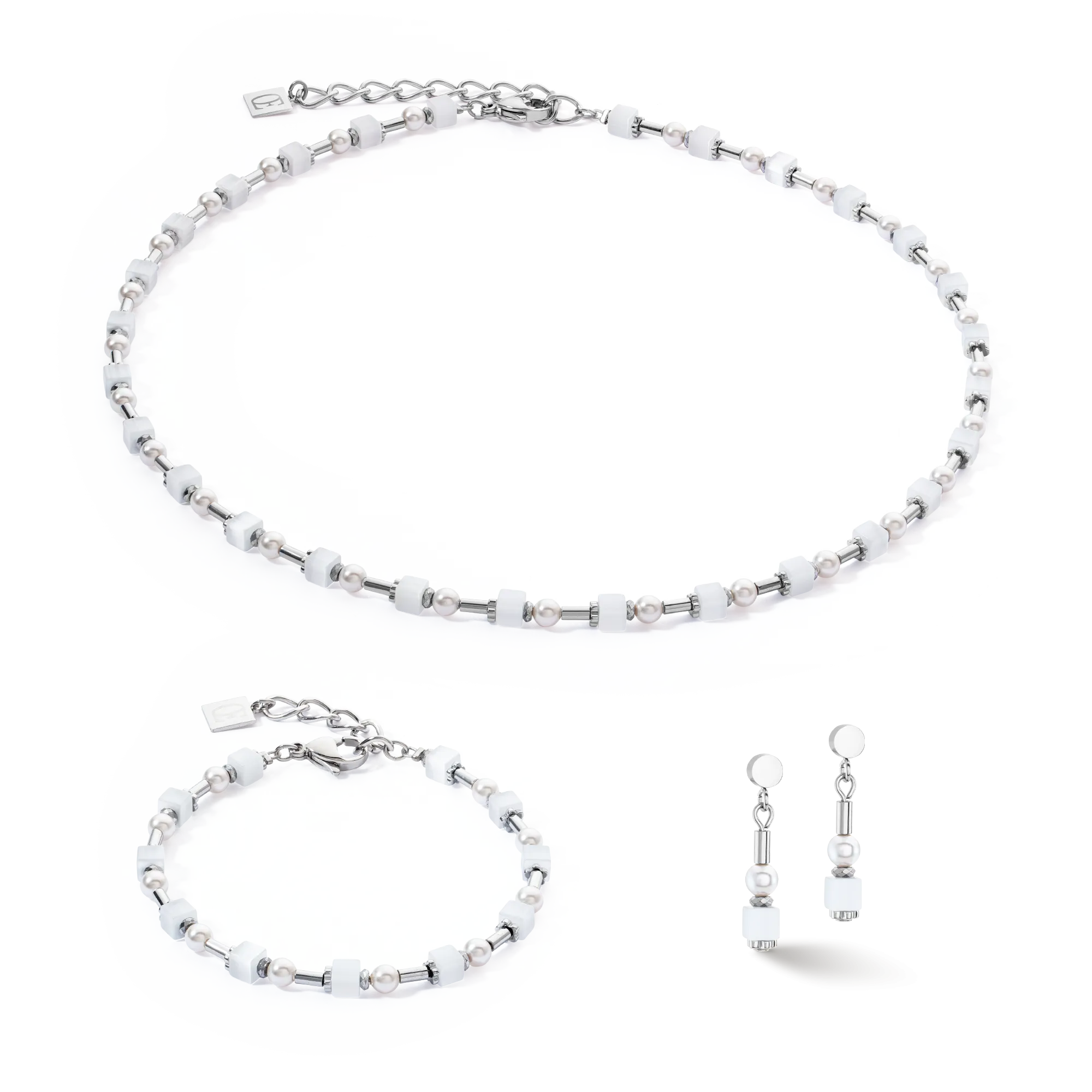 Bracelet Mini Cubes & Pearls Mix silver-white