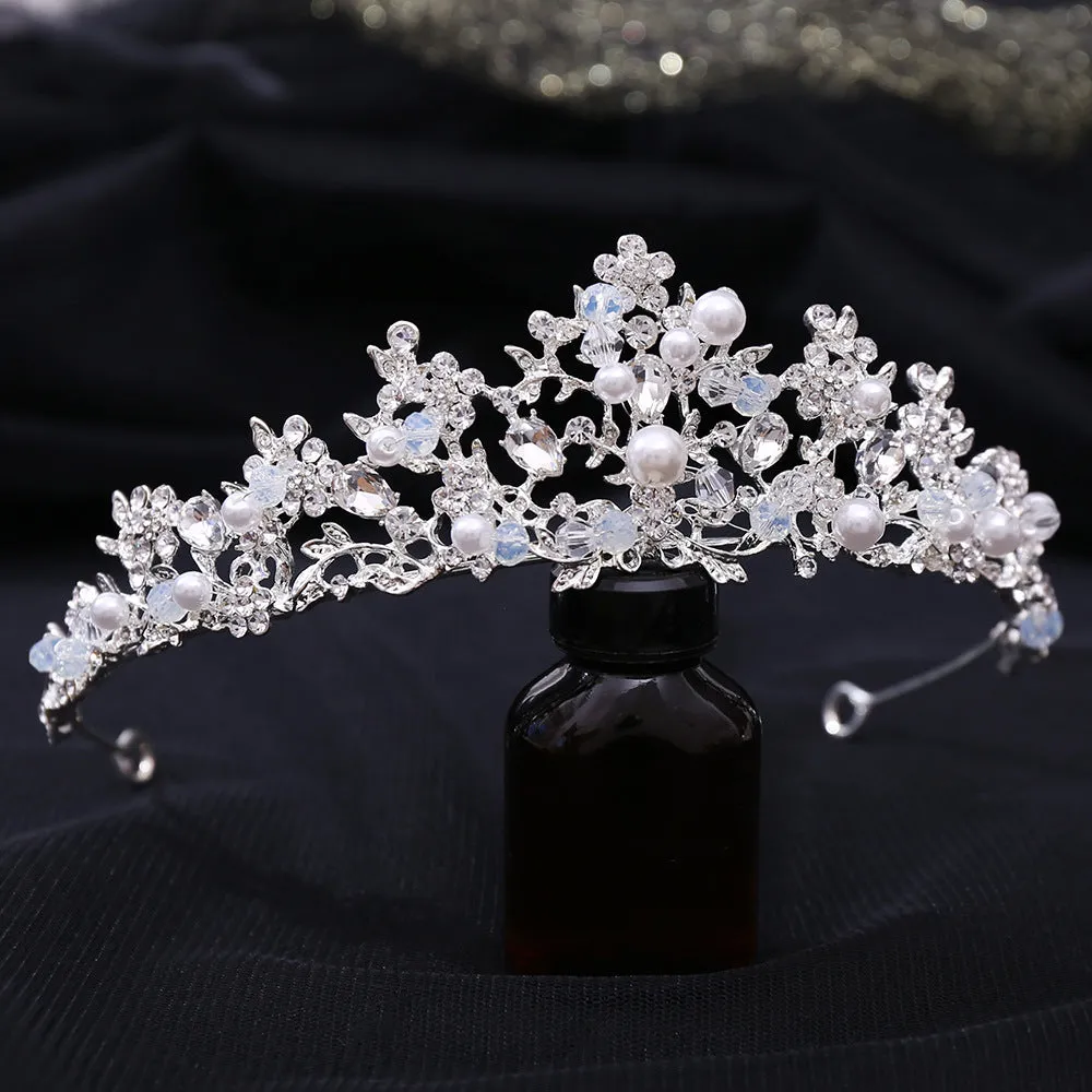 Bridal Pearl Handmade Crown Silver Branch Princess Crown Tiara Crown Headband Birthday Crown