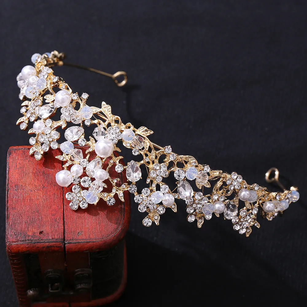 Bridal Pearl Handmade Crown Silver Branch Princess Crown Tiara Crown Headband Birthday Crown