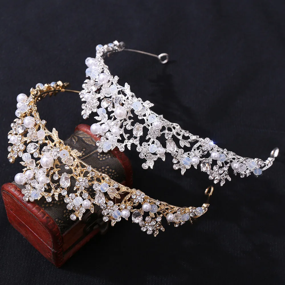 Bridal Pearl Handmade Crown Silver Branch Princess Crown Tiara Crown Headband Birthday Crown
