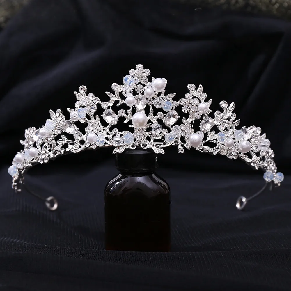 Bridal Pearl Handmade Crown Silver Branch Princess Crown Tiara Crown Headband Birthday Crown