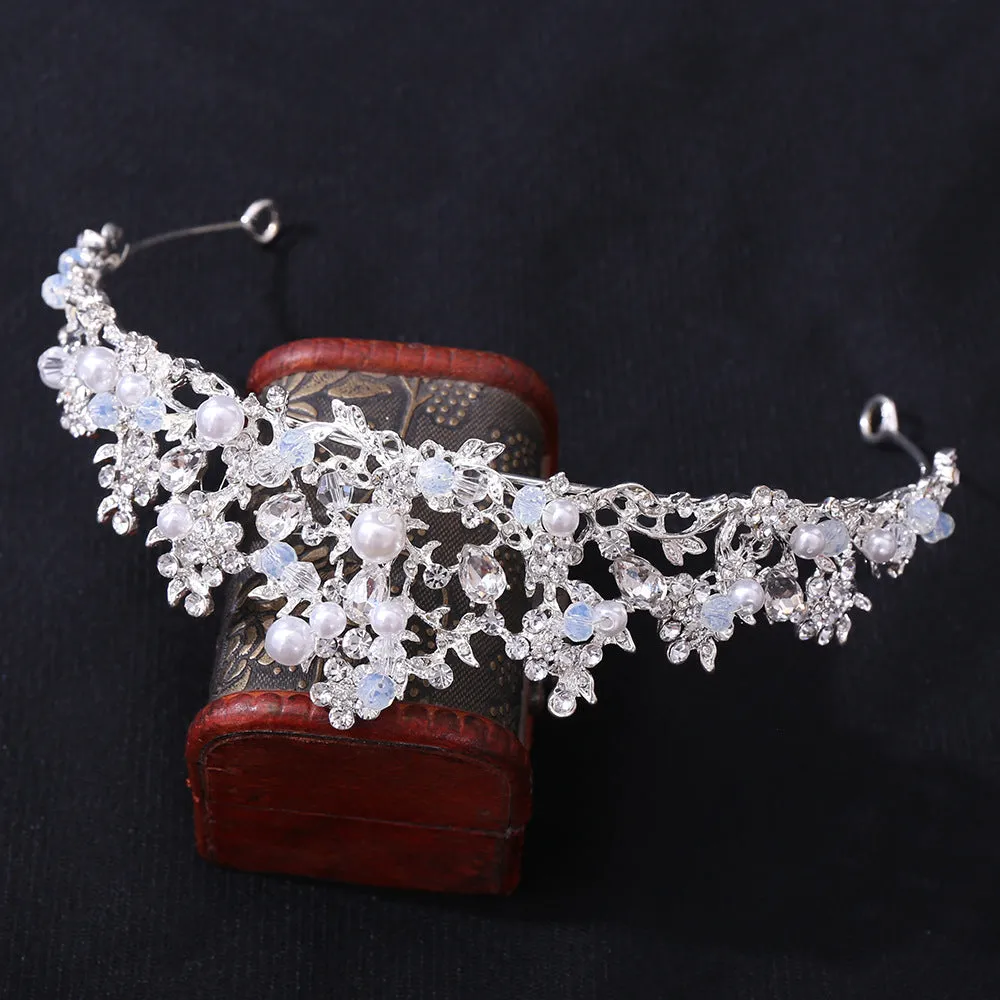 Bridal Pearl Handmade Crown Silver Branch Princess Crown Tiara Crown Headband Birthday Crown