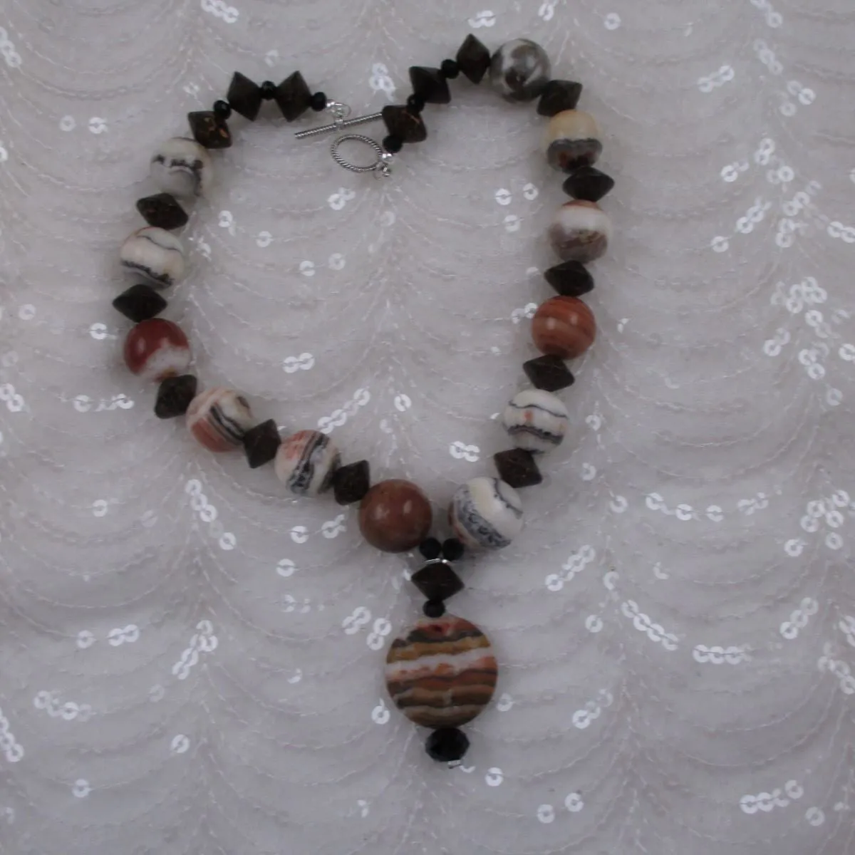 Brown Gemstone & Wood Pendant Necklace