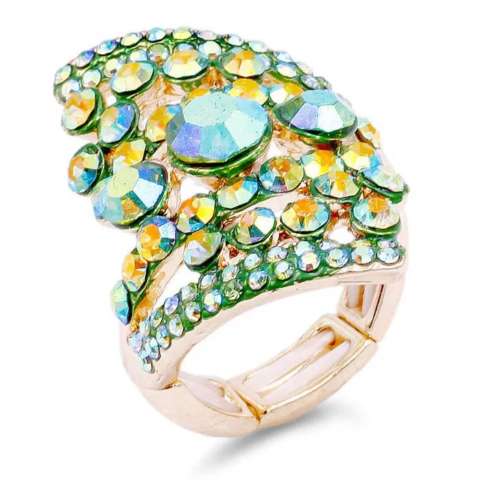 Bubble Stone Green Abalone Cluster Stretch Ring
