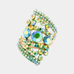 Bubble Stone Green Abalone Cluster Stretch Ring