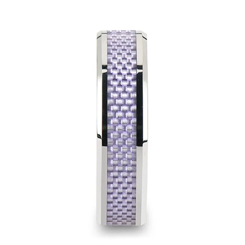 CALAH Beveled Purple Carbon Fiber Inlaid Tungsten Wedding Band  4mm - 6mm